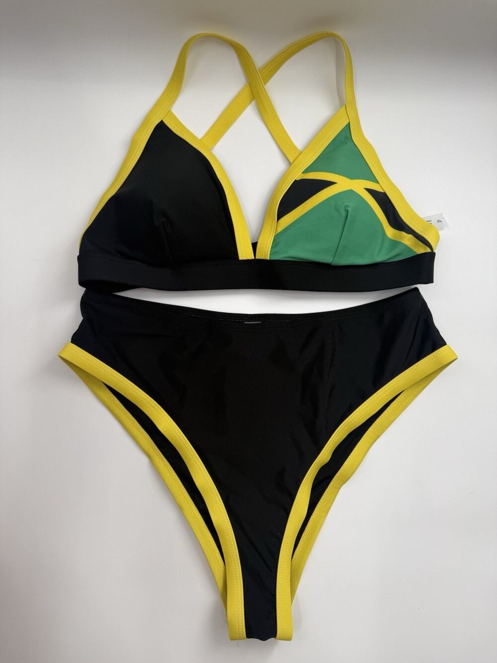Women's Triangle Jamaica Swimsuits Color Block High Waisted Bikini Size XL, READ